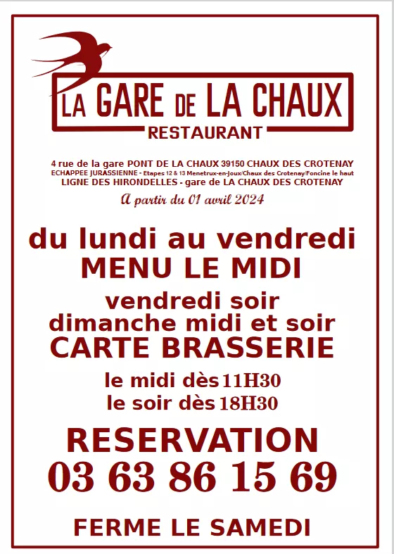 Restaurant  La Gare de la Chaux à Pont de la Chaux