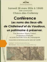 Conférence de Thierry Poinot Samedi 28 Mars 2026 à Chaux des Crotenay à 15h00 